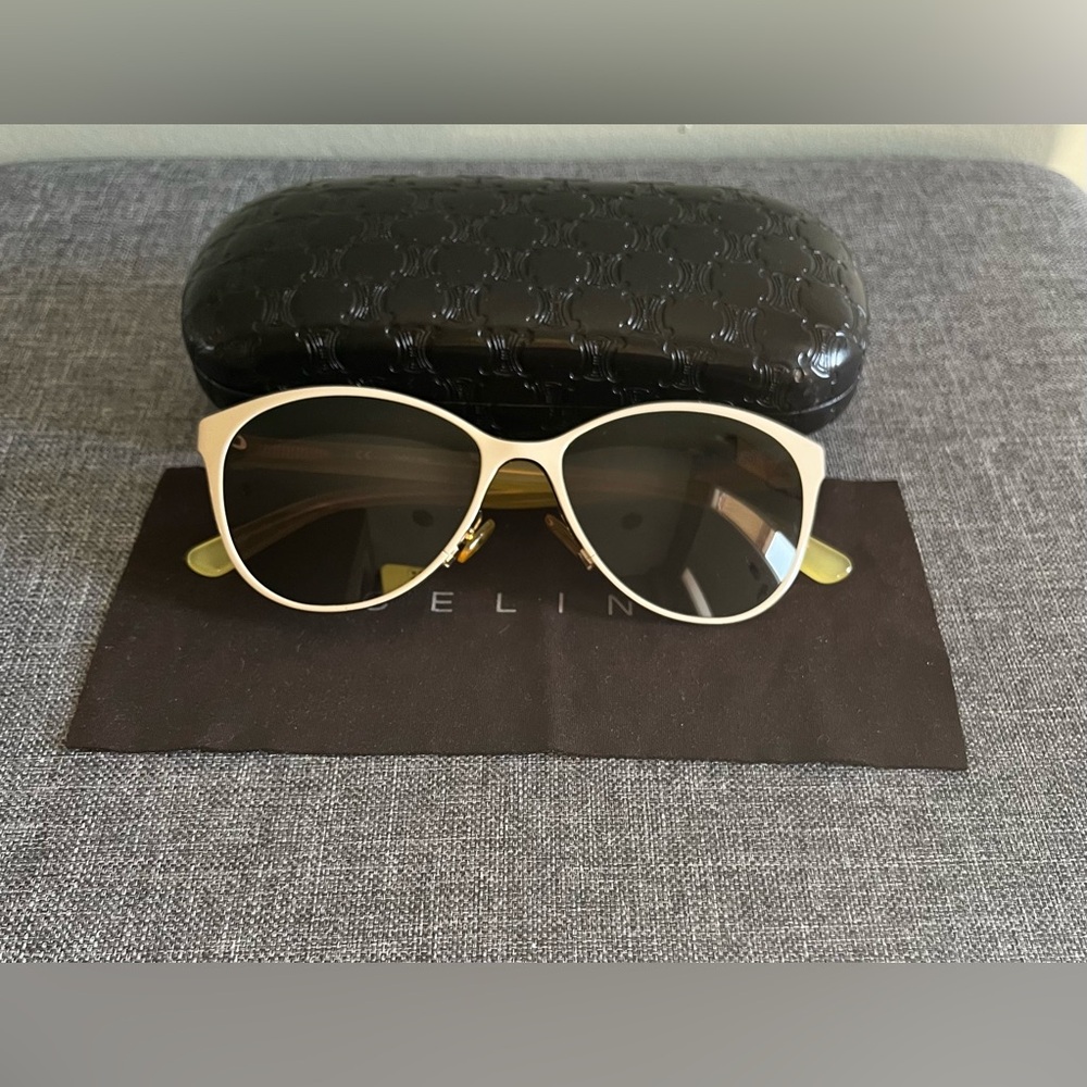 Celine Cream Frame Sunglasses with Dark Lenses